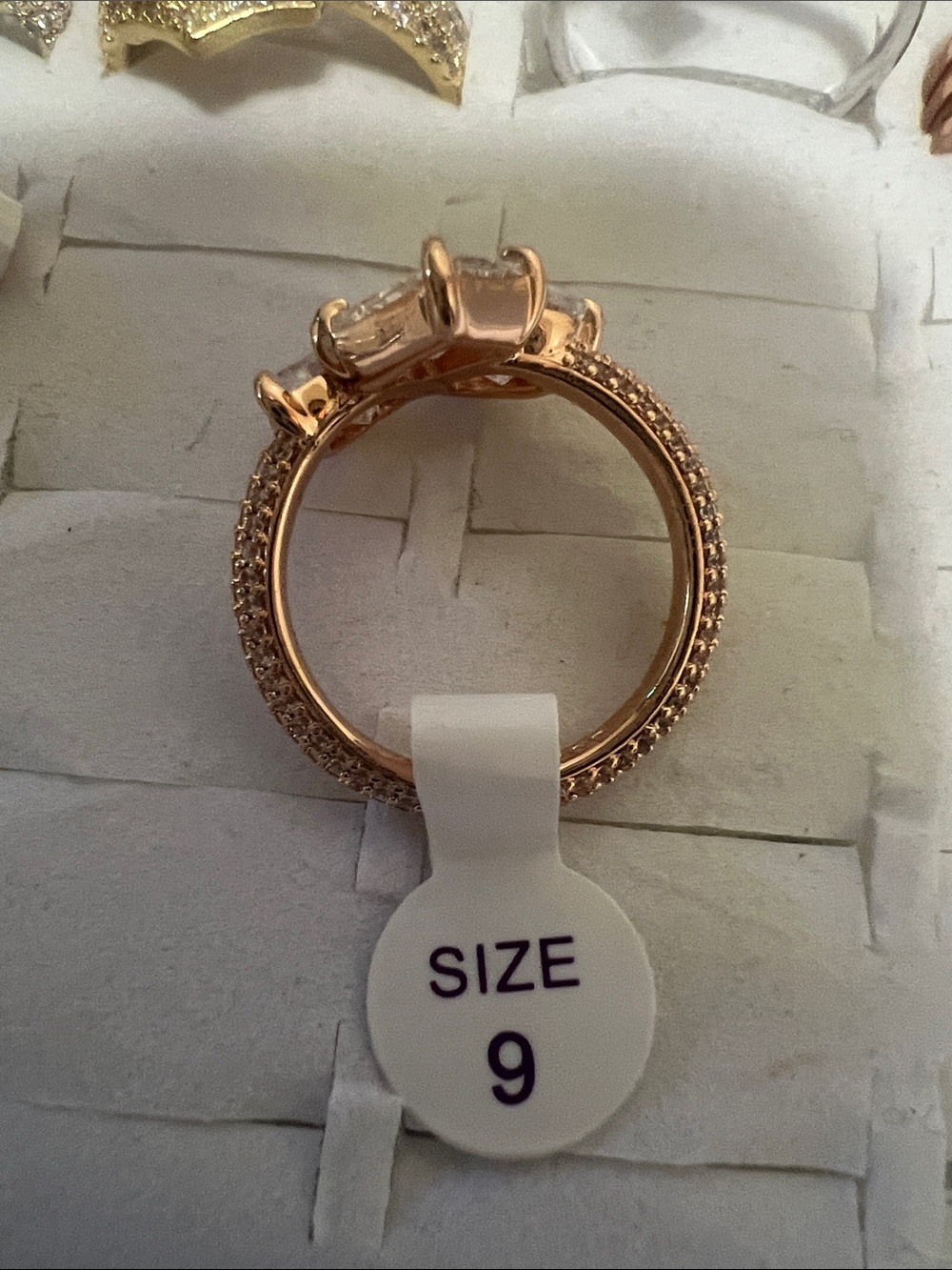 Rose Gold Three-Stone Sparkling Crystal Ring - Women Jewelry - Picture 2 of 2